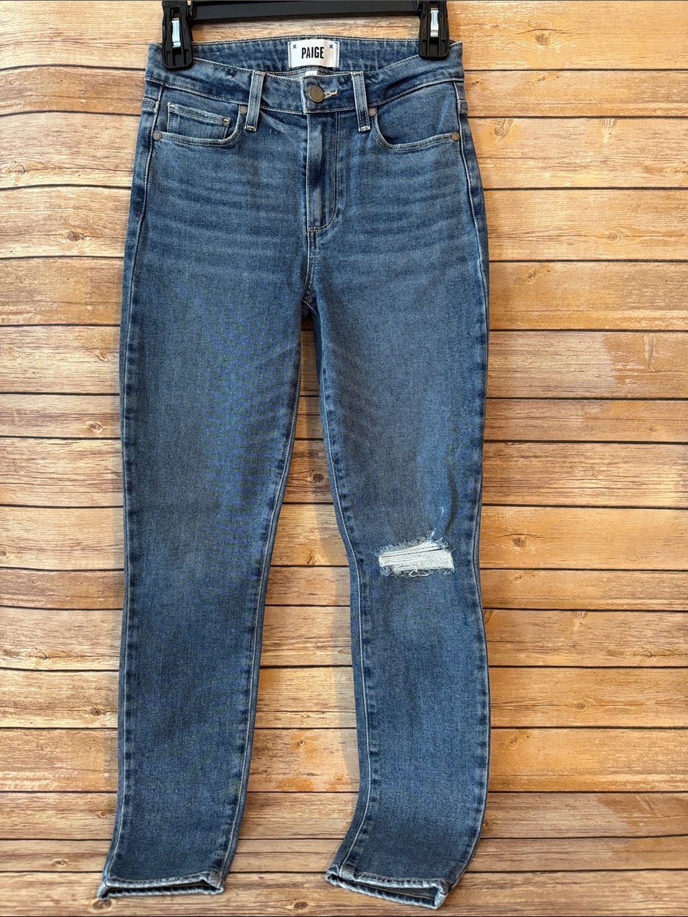 PAIGE Women’s Blue Distressed High-Rise Skinny Jeans